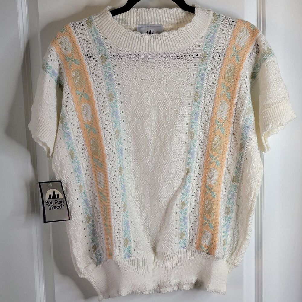 Vintage Bay Point Threads Women's Size Lg Cottage Core Sweater NWT Pastel Flower
